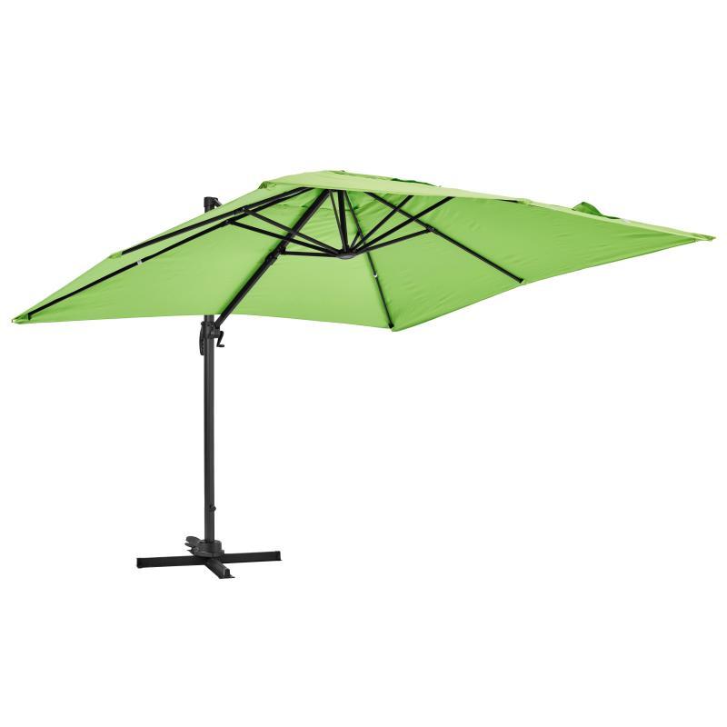 Ensemble parasol déporté carré 250g/m² (3 x 3m) rotatif 360° + 4 dalles à lester remplissables