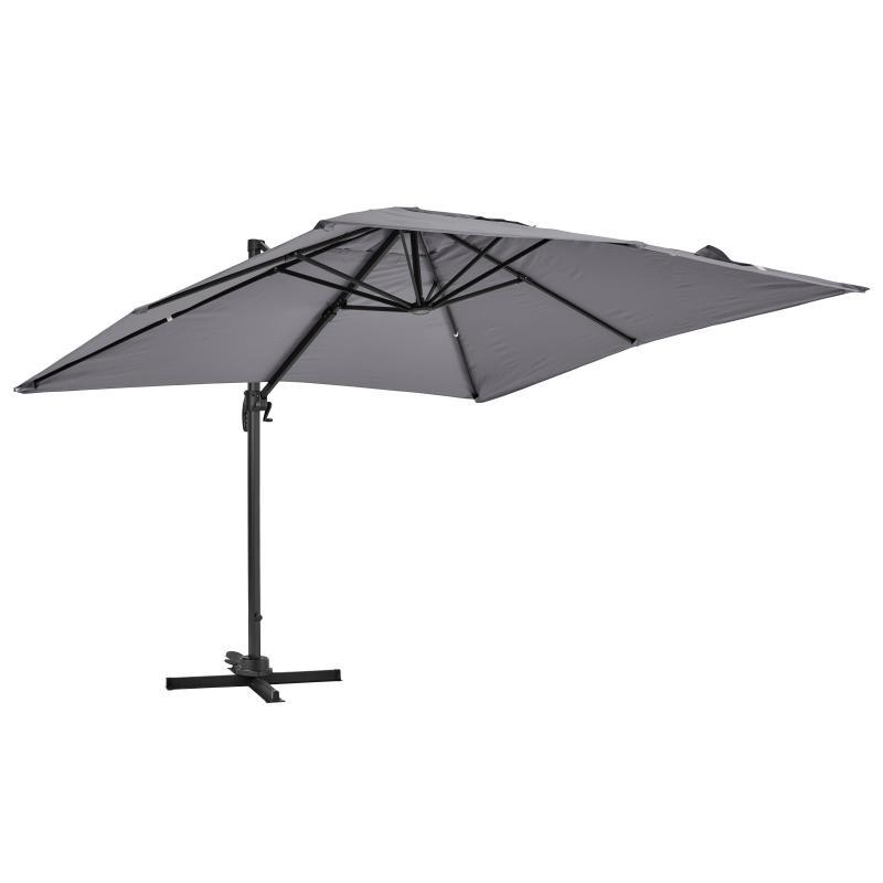 Ensemble parasol déporté carré 250g/m² (3 x 3m) rotatif 360° + 4 dalles à lester remplissables