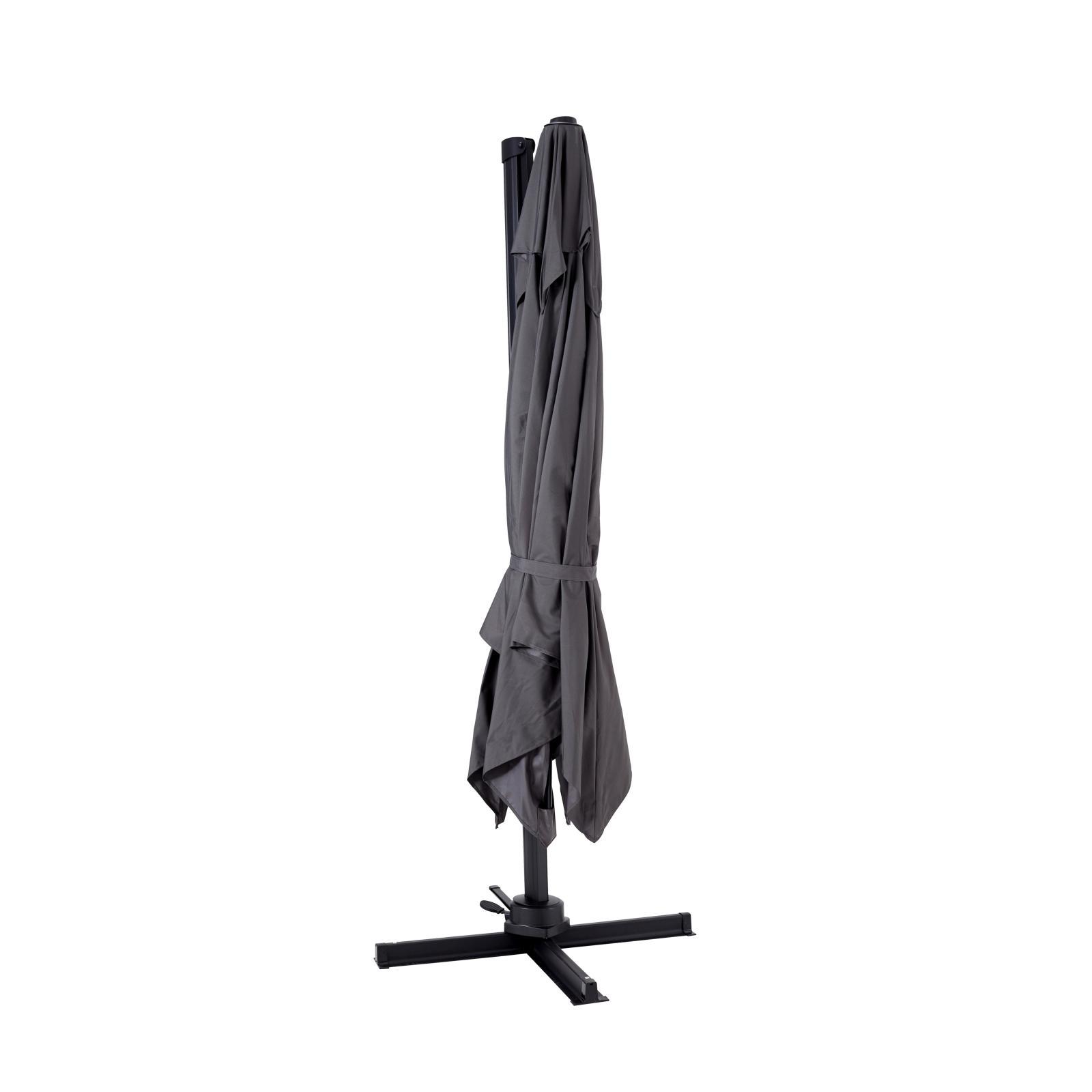 Ensemble parasol déporté carré 250g/m² (3 x 3m) rotatif 360° + 4 dalles à lester remplissables