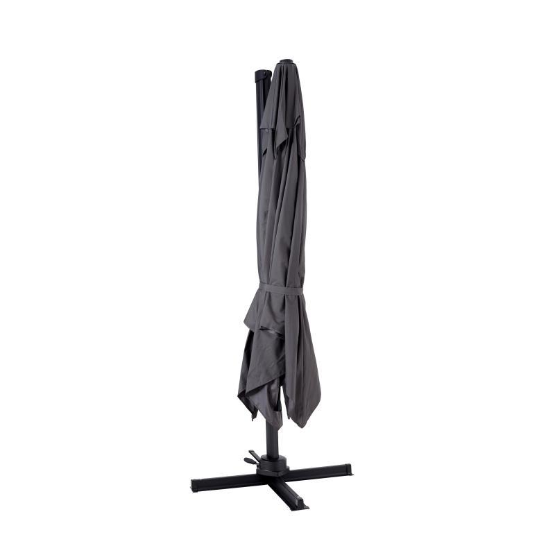 Ensemble parasol déporté carré 250g/m² (3 x 3m) rotatif 360° + 4 dalles à lester remplissables