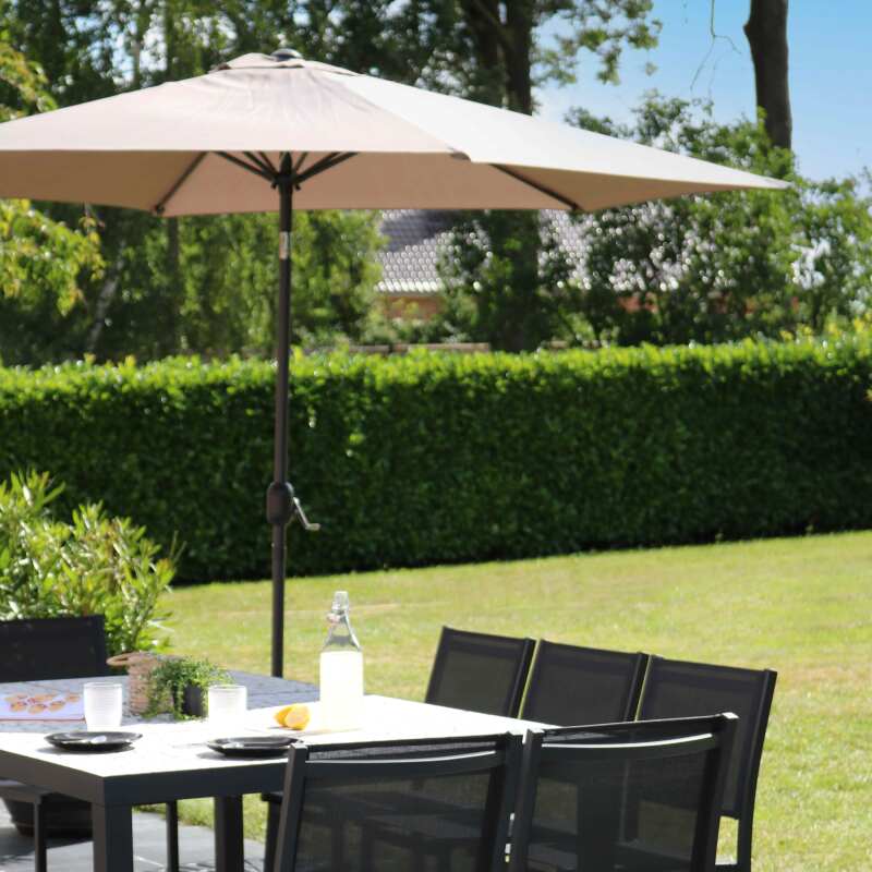 Ensemble parasol droit inclinable 180g/m² (Ø3m) avec pied pliant + 4 dalles lestées (5/6)