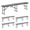 Lot de 5 bancs pliants 3 places - noir
