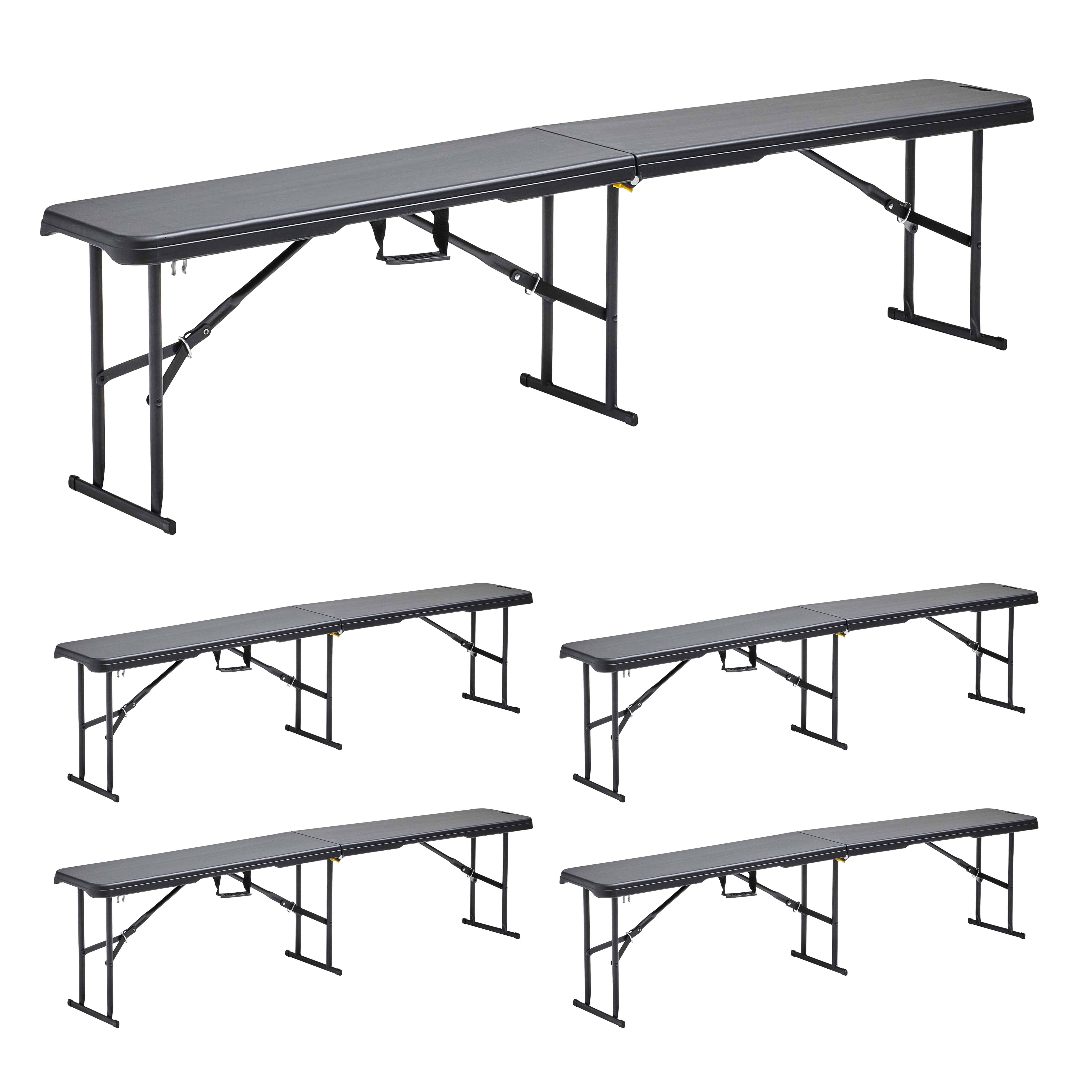 Banc pliable noir 3 places 180 cm - Lot de 5 - Plastique