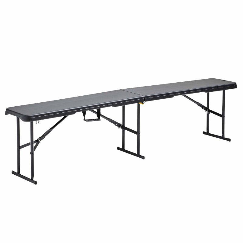 Banc pliant de 180 cm noir en PEHD + acier transportable