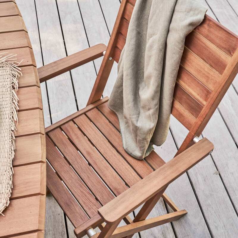 Lot de 2 chaises pliantes avec accoudoirs en bois d'eucalyptus