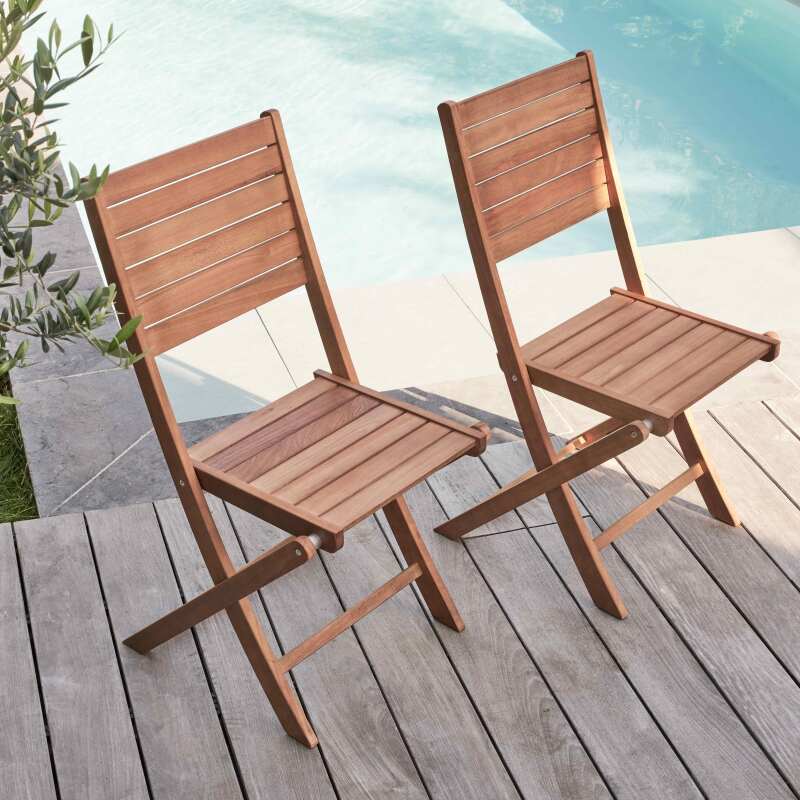 Lot de 2 chaises pliantes en bois d'eucalyptus
