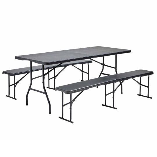 Table et 2 bancs pliants PEHD 180cm