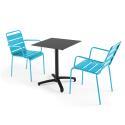 Ensemble de terrasse table carré inclinable (60x60cm) HPL + 2 fauteuils en métal