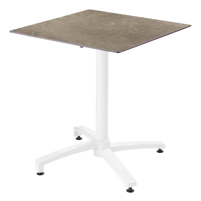 Table carrée (70x70cm) en HPL avec pied blanc inclinable