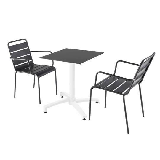 Ensemble table bistrot inclinable Ø70cm et 2 chaises en métal | Mobeventpro