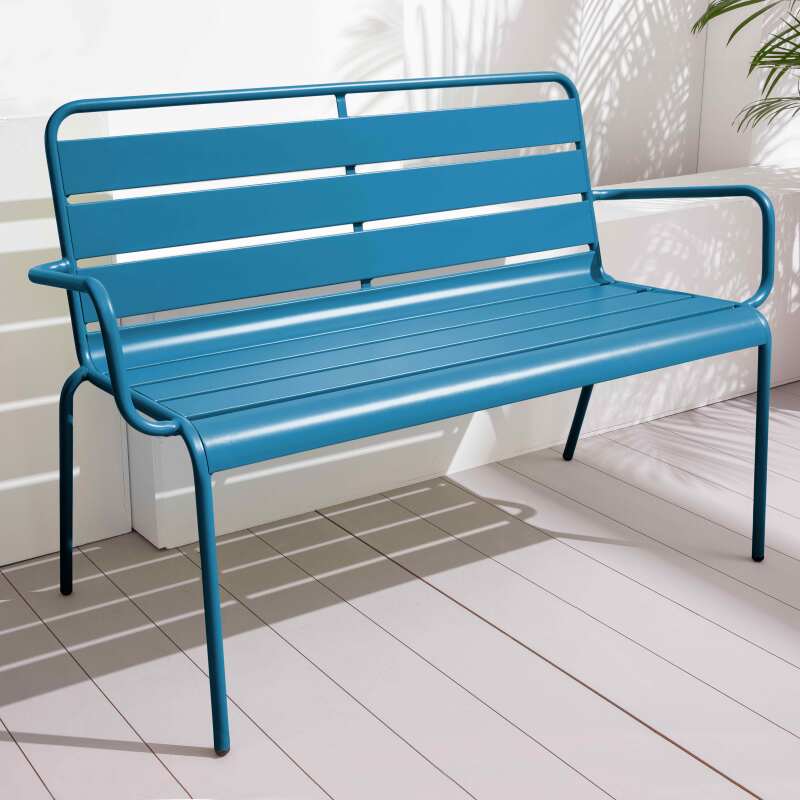 Banc avec dossier et accoudoirs en métal