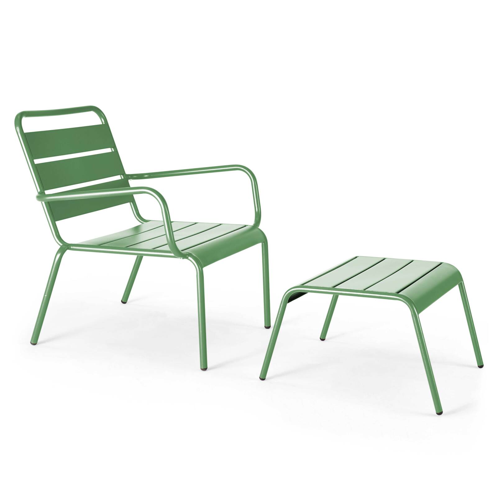 Ensemble fauteuil de terrasse bas + repose-pied en métal