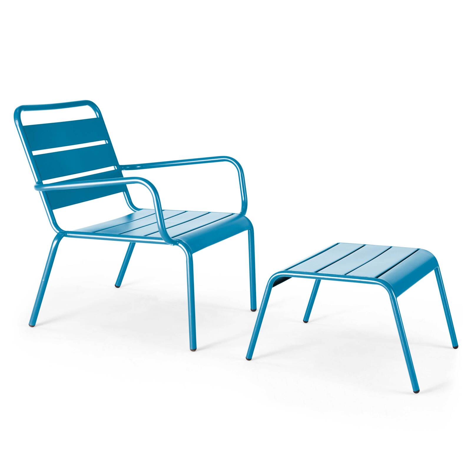 Ensemble fauteuil de terrasse bas + repose-pied en métal