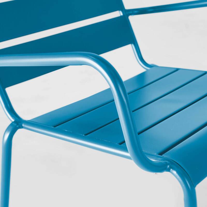 Ensemble fauteuil de terrasse bas + repose-pied en métal