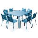 Ensemble table carrée 120 cm et 8 fauteuils en métal