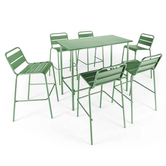 Table haute de bar et 6 chaises hautes métal avec patins | Mobeventpro