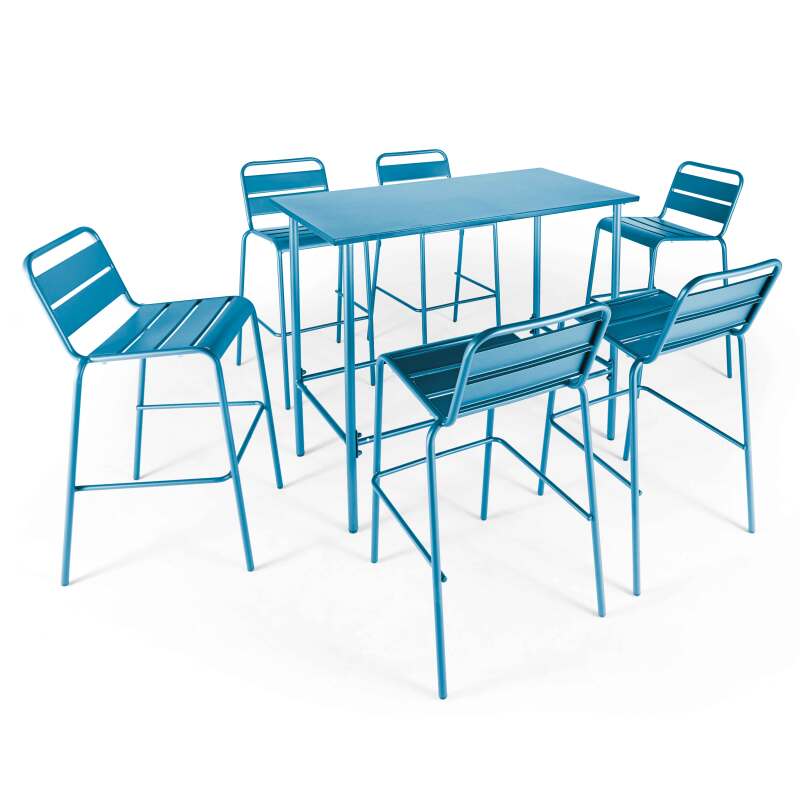 Table haute de bar + 6 chaises en métal