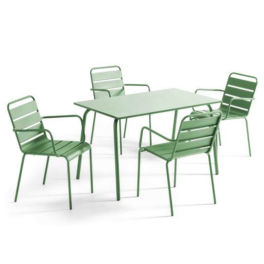 Ensemble table rectangulaire 120 cm et 4 fauteuils en métal