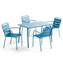 Ensemble table rectangulaire 120 cm et 4 fauteuils en métal