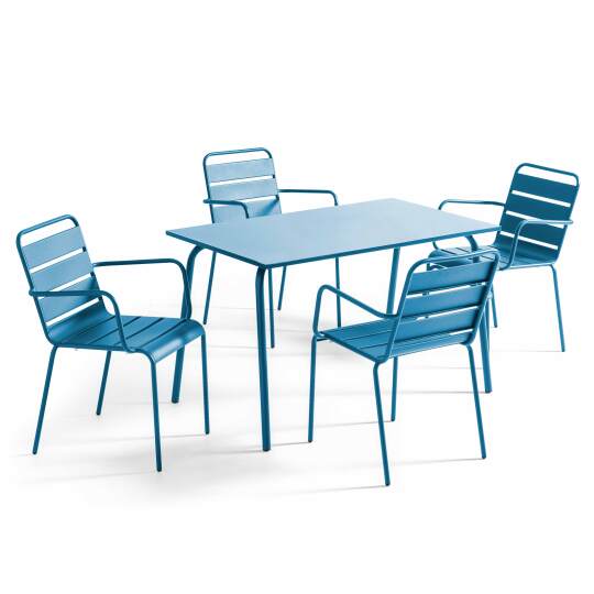 Ensemble table rectangulaire 120 cm et 4 fauteuils en métal