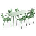 Ensemble table rectangulaire 180 cm + 6 fauteuils en métal