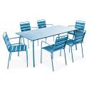Ensemble table rectangulaire 180 cm + 6 fauteuils en métal
