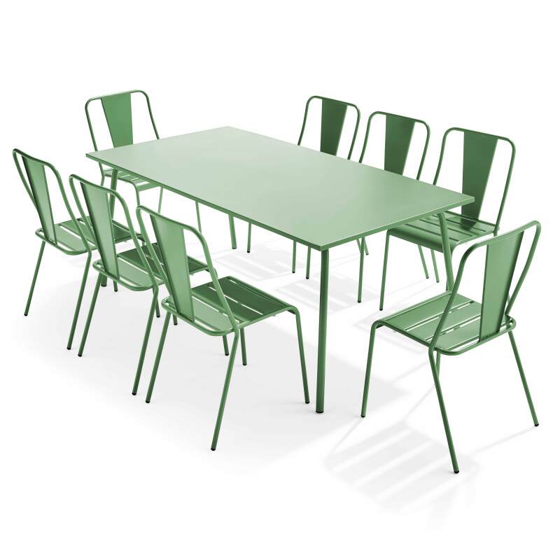 Ensemble table rectangulaire 180 cm et 8 chaises style bistrot