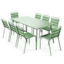 Ensemble table rectangulaire 180 cm + 8 chaises en métal