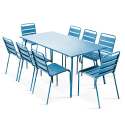 Ensemble table rectangulaire 180 cm + 8 chaises en métal