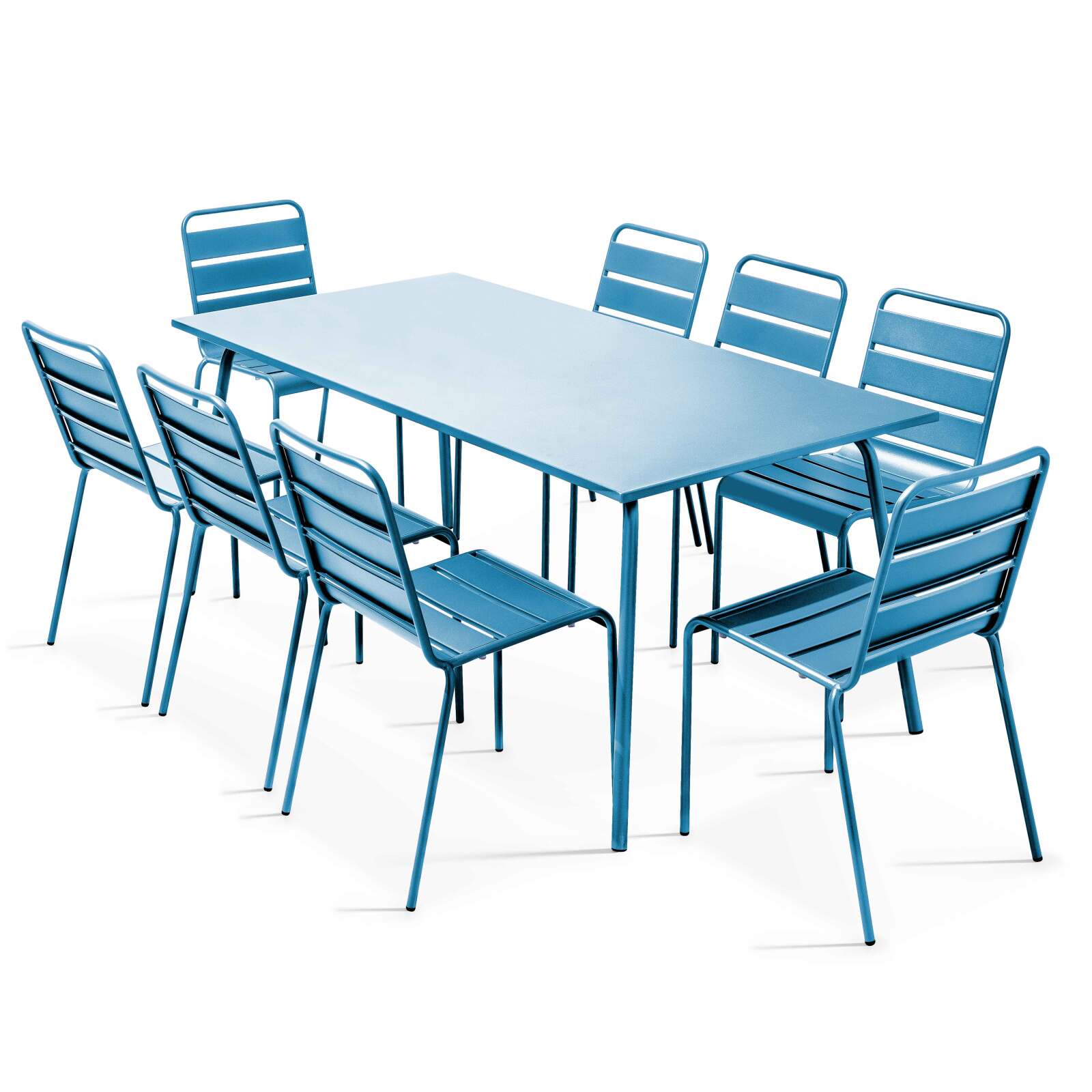 Ensemble table rectangulaire 180 cm + 8 chaises en métal
