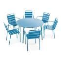 Ensemble table ronde (Ø120cm) + 6 fauteuils en métal