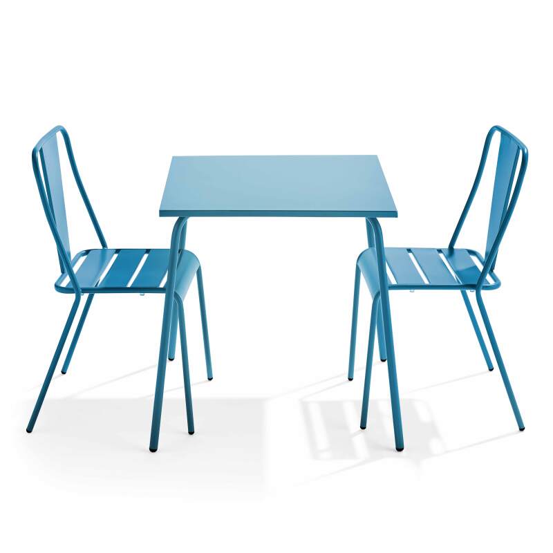 Table de jardin carrée et 2 chaises en acier thermolaqué