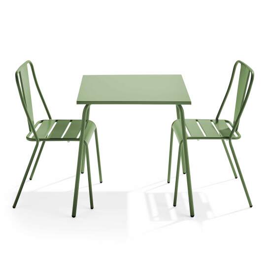 Table de jardin carrée et 2 chaises en acier thermolaqué