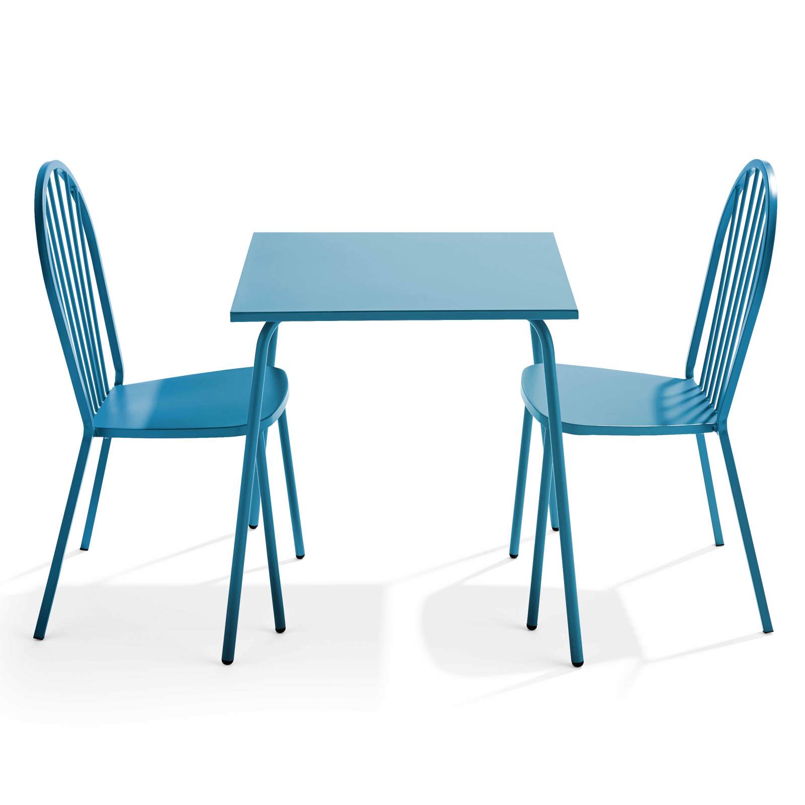 Ensemble table carrée 70 x 70 cm et 2 chaises en métal