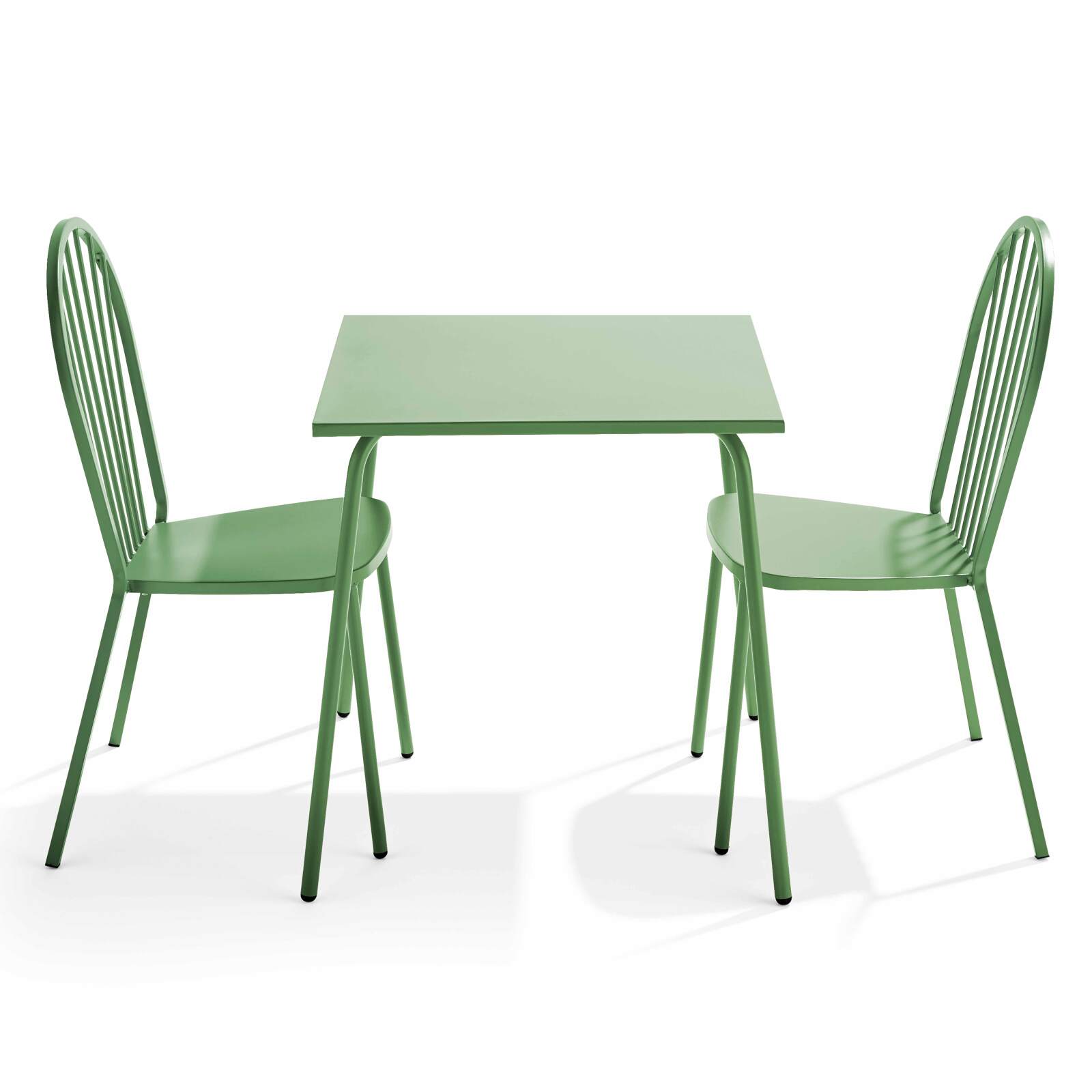 Ensemble table carrée 70 x 70 cm et 2 chaises en métal