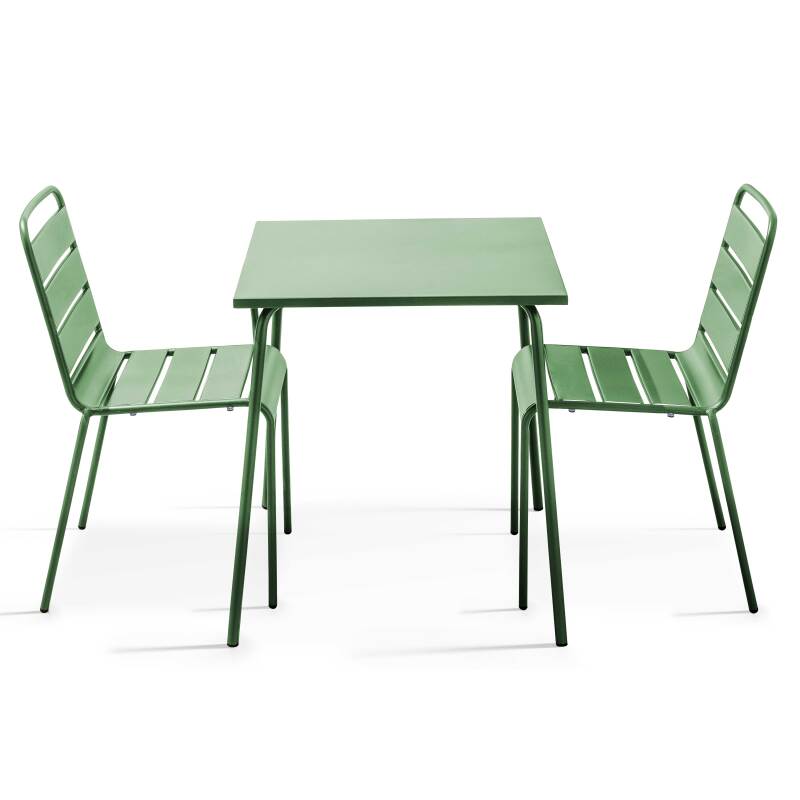 Ensemble table carrée (70x70 cm) et 2 chaises en métal
