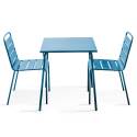 Ensemble table carrée (70x70 cm) et 2 chaises en métal