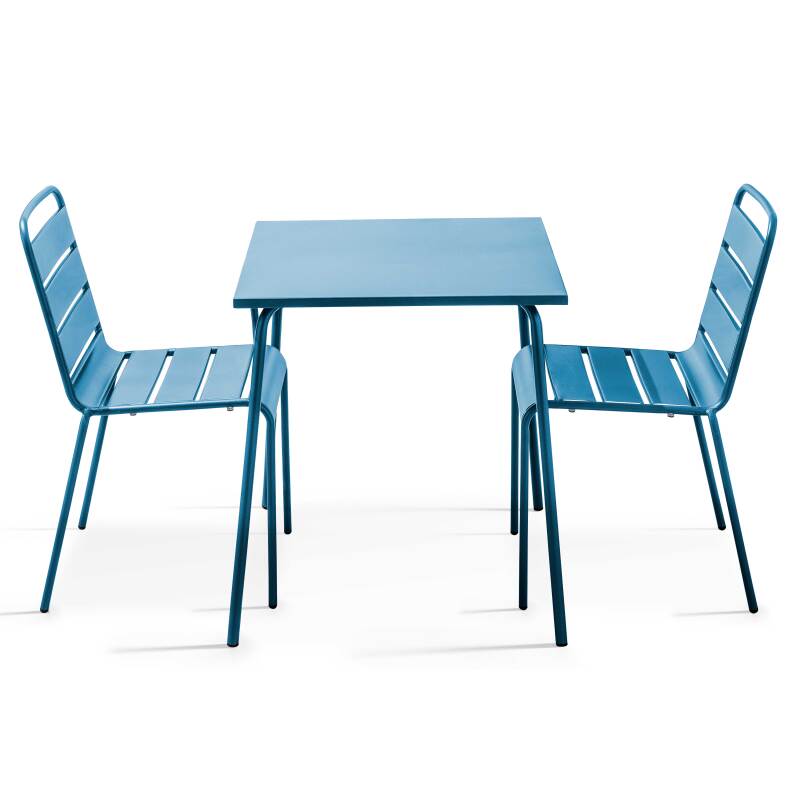 Ensemble table carrée (70x70 cm) et 2 chaises en métal