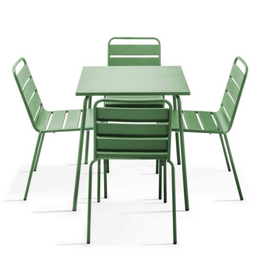 Ensemble table de terrasse carrée 70x70cm + 4 chaises en métal