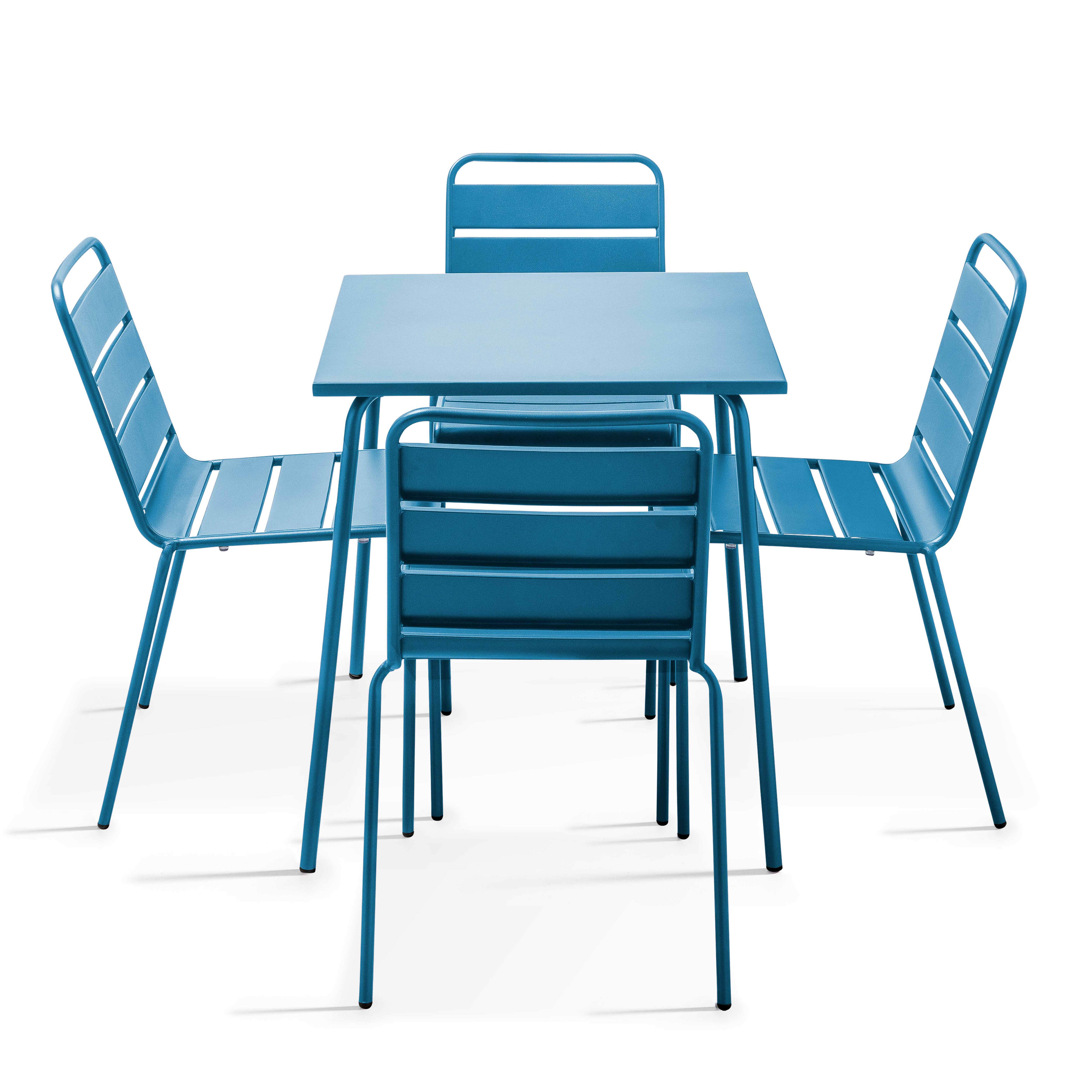Table de terrasse carrée en métal 70x70 cm et 4 chaises