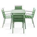 Ensemble table carrée (70x70 cm) + 4 chaises en métal