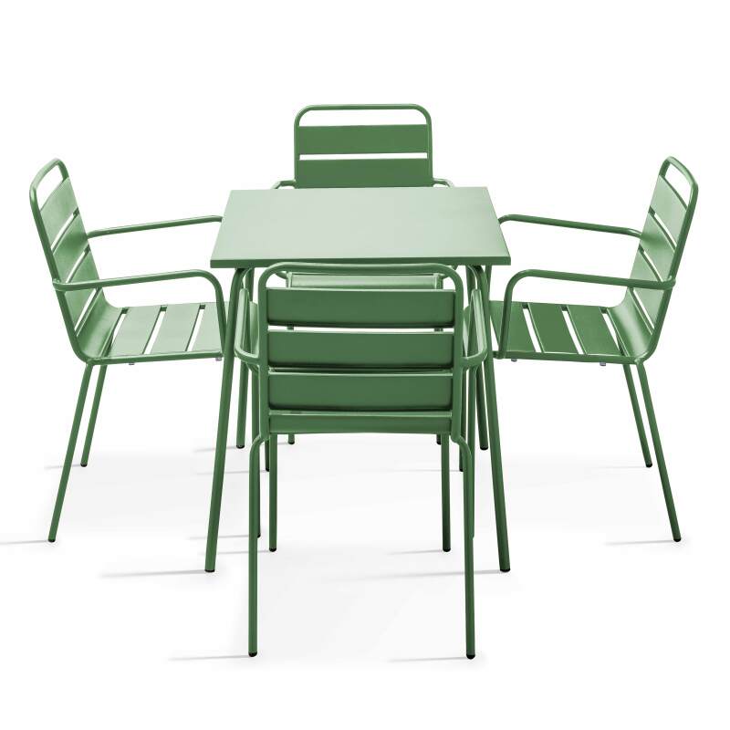 Ensemble table carrée (70x70 cm) + 4 chaises en métal