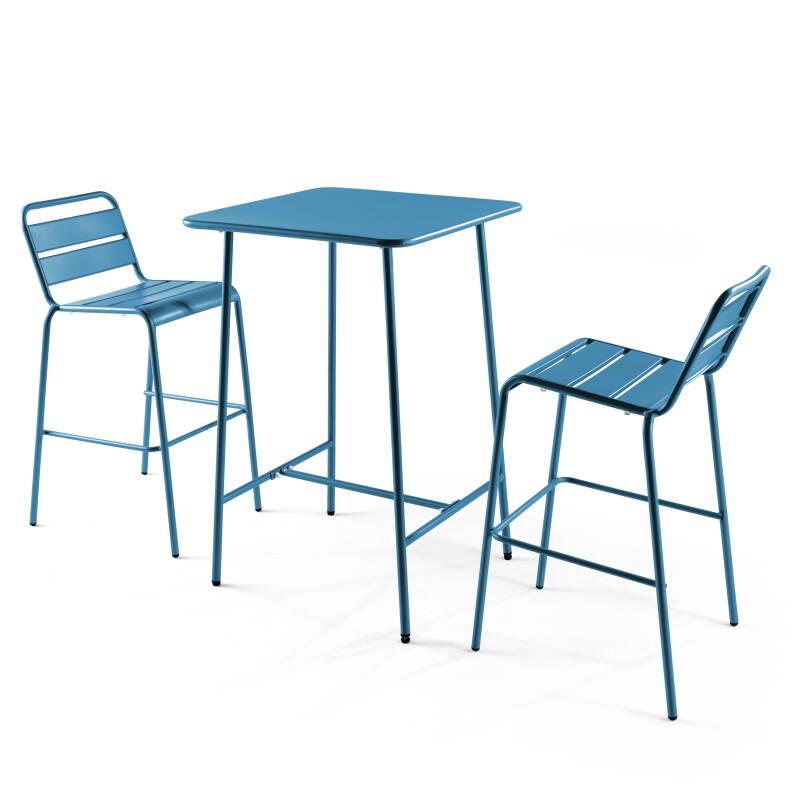 Ensemble table haute (70 cm) + 2 chaises en métal