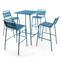 Table de bar (70 cm) + 4 chaises hautes en métal