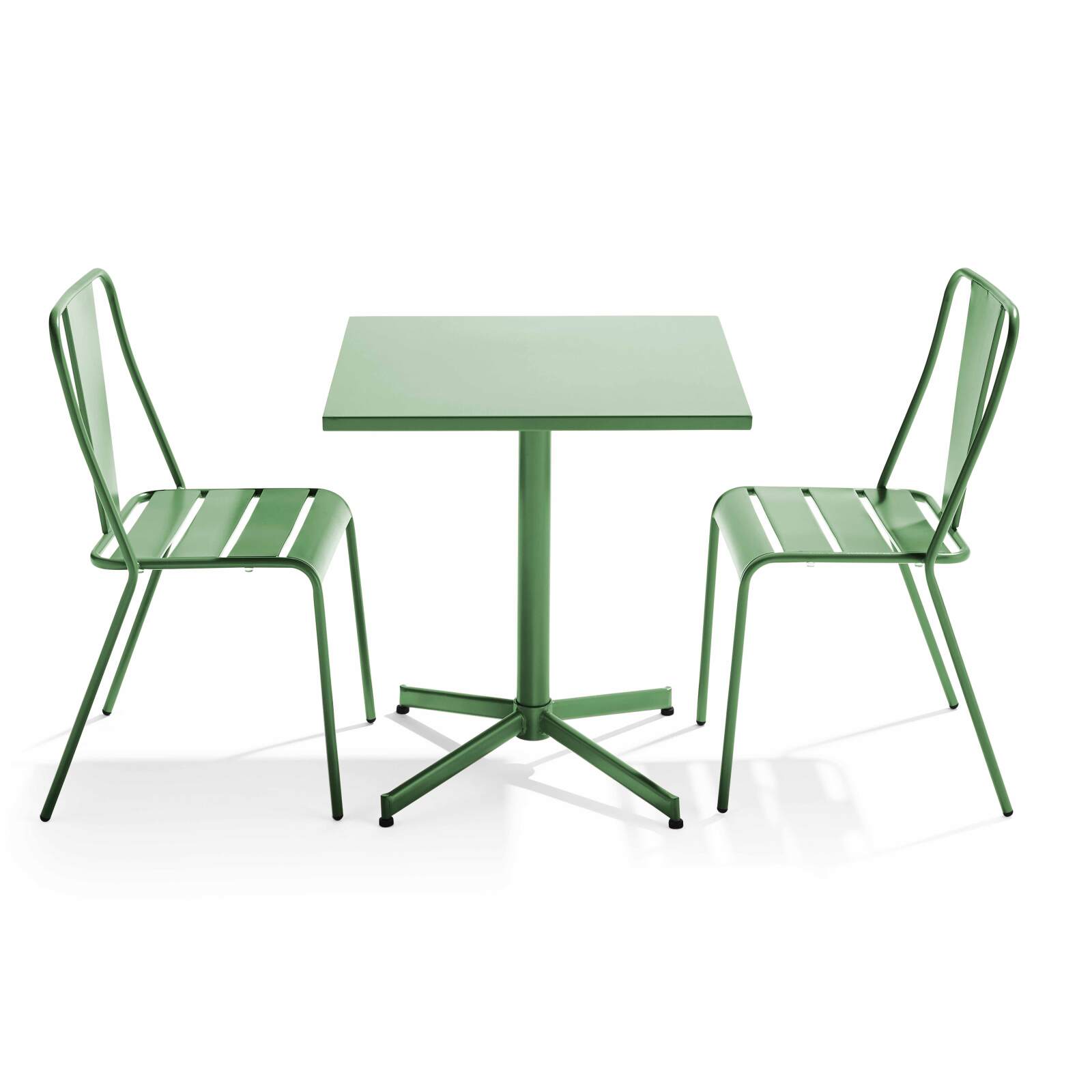 Ensemble table carrée inclinable 70 x 70 cm et 2 chaises en métal