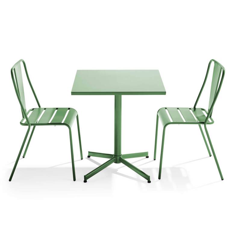 Ensemble table carrée inclinable 70 x 70 cm et 2 chaises en métal