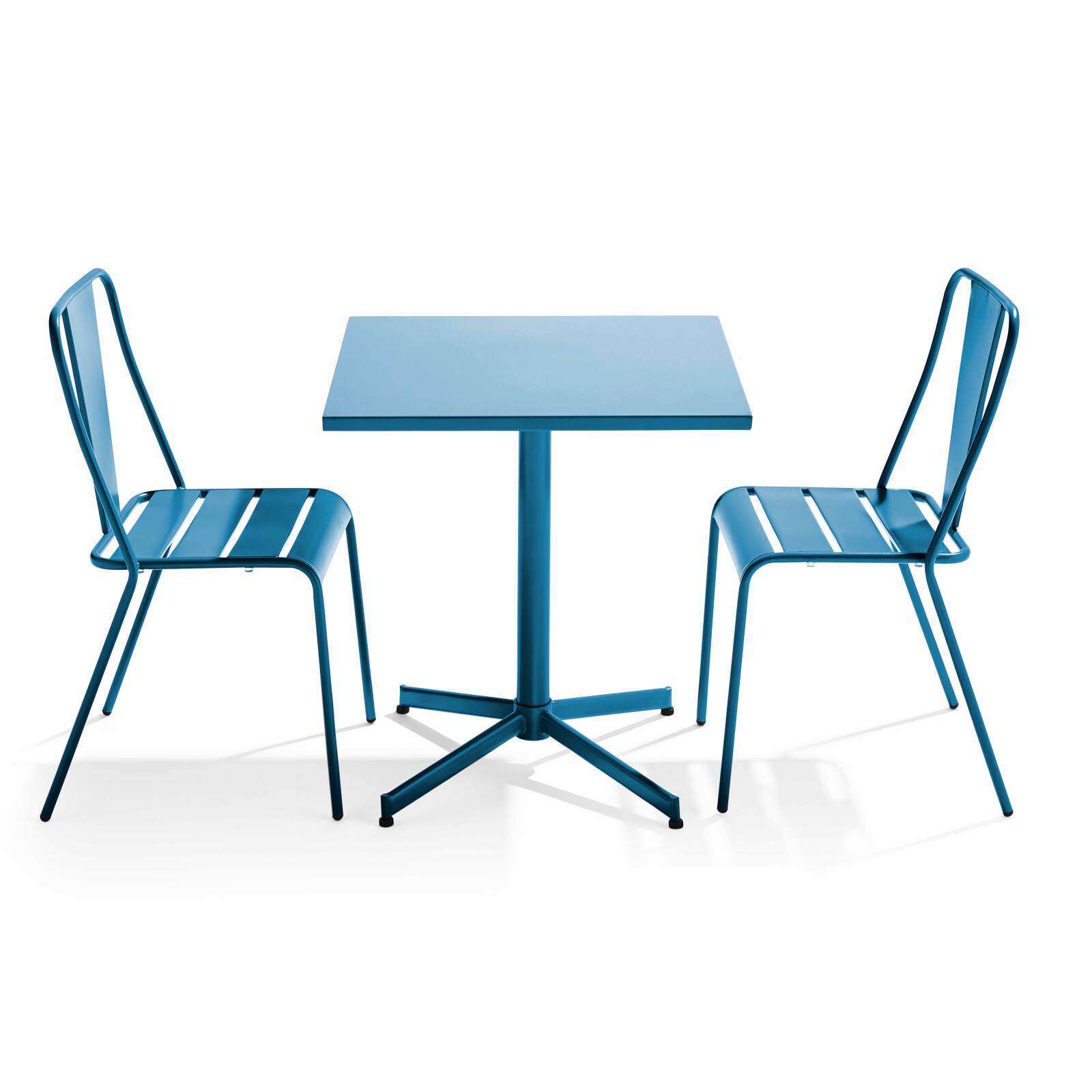 Ensemble table carrée inclinable 70 x 70 cm et 2 chaises en métal