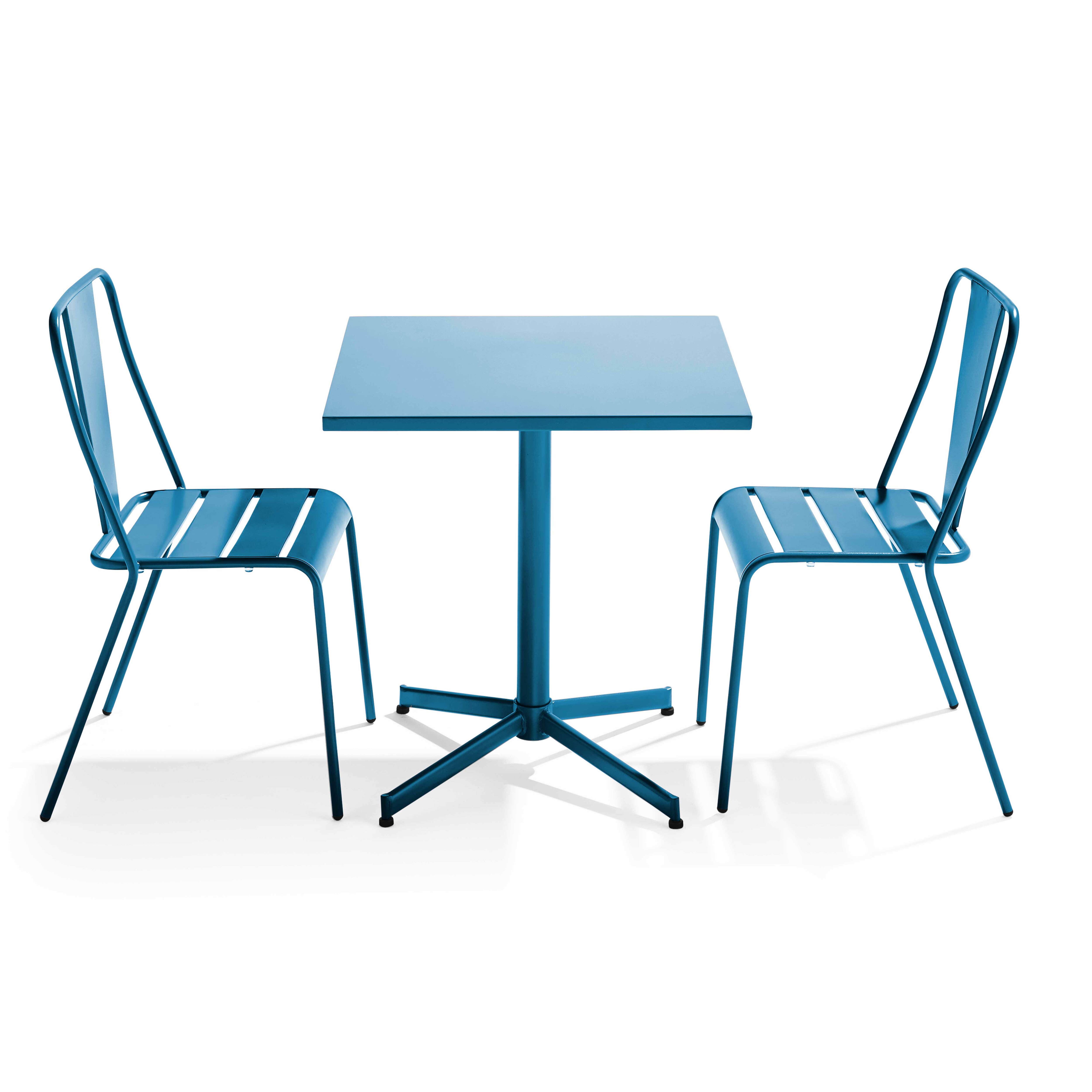 Table de terrasse bistrot carrée inclinable en métal 70x70 cm et 2 chaises