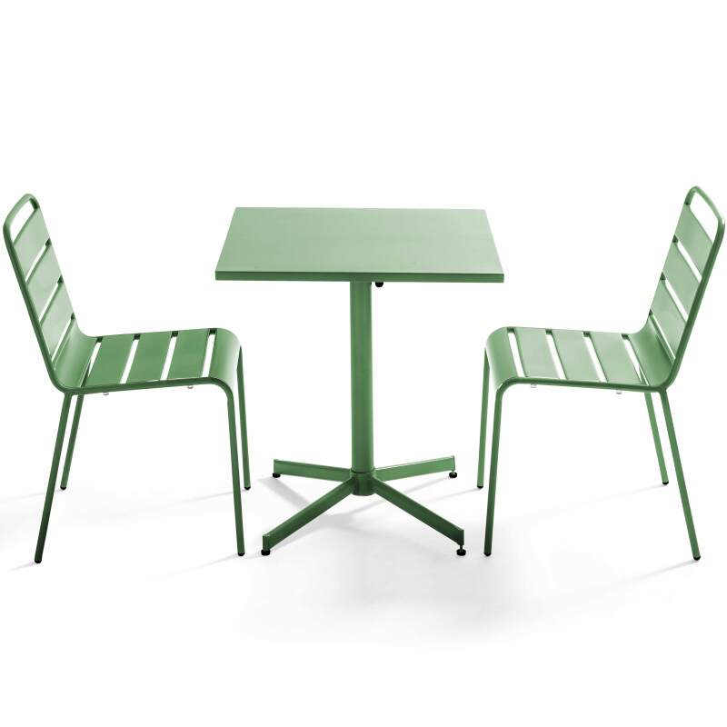 Ensemble table carrée avec plateau inclinable et 2 chaises en métal
