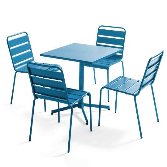 Table de terrasse bistrot carrée inclinable en métal 70x70 cm et 4 chaises | Mobeventpro